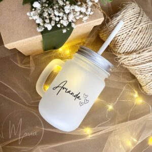 Name Printed Frosted Jar Glass