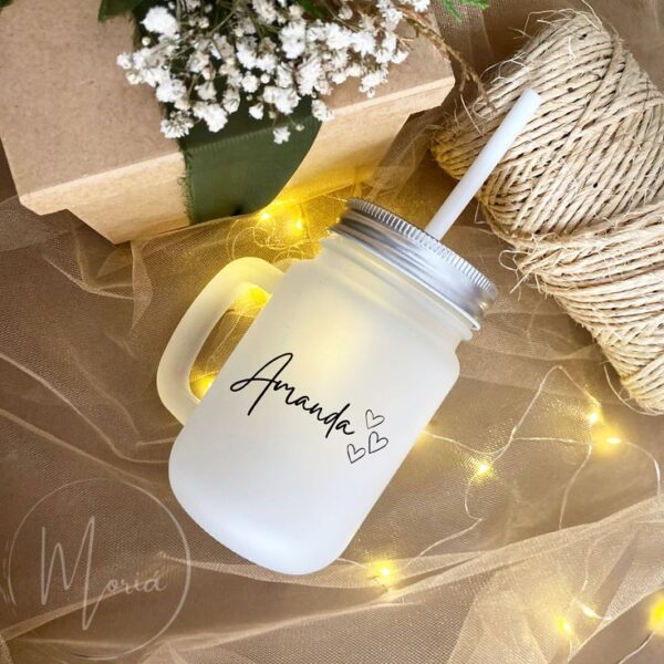 Name Printed Frosted Jar Glass