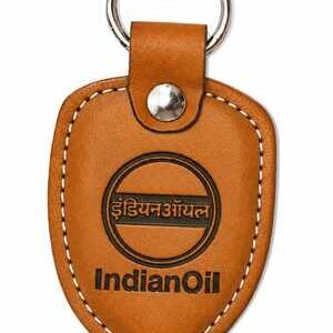 Promotional leather keychain with custom logo for corporate gifting and branding