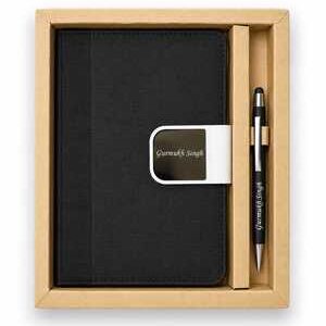 Personalised diary and pen gift set for men with customised name engraving