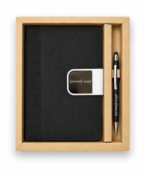 Personalised diary and pen gift set for men with customised name engraving