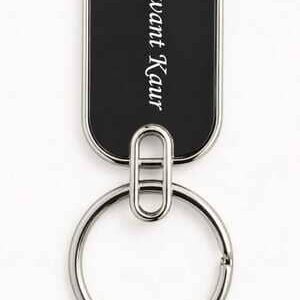 Metal keychain with custom logo engraving for corporate gifting and promotional use