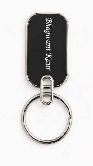 Metal keychain with custom logo engraving for corporate gifting and promotional use